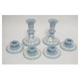 1089	3 PAIR WEDGWOOD EMBOSSED QUEENSWARE CANDLESTICKS, TALLEST IS 5 5/8 IN