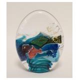 1096	LARGE MODERN ART GLASS PAPERWEIGHT, HAND NUMBERED WF574029, 4 3/4 IN WIDE X 6 1/4 IN HIGH
