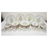 1102	54 PIECE GEORGES BRIARD DINNERWARE SET FEATURES 4 DIFFERENT FLOWERS NAMED ON THE REVERSE, DINNE