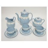 1110	9 PIECE  WEDGWOOD EMBOSSED QUEENSWARE DEMITASSE SET, POT IS 6 3/4 IN HIGH
