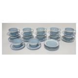 1113	12 WEDGWOOD EMBOSSED QUEENSWARE CUP & SAUCER SETS & 5 EXTRA SAUCERS