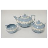 1115	WEDGWOOD EMBOSSED QUEENSWARE 3 PIECE TEASET, POT IS 5 1/2 IN HIGH