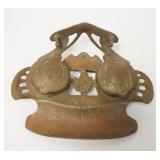 1121	ART NOUVEAU DOBLE INKWELL, BRASS, ONE INSERT MISSING, 6 1/2 IN WIDE