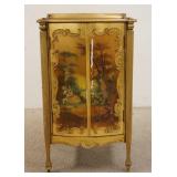 1135	VERNI MARTIN STYLE MUSIC CABINET, PAINT LOSS ON FRONT DOOR, 22 1/2 IN WIDE X 18 IN DEEP X 39 IN