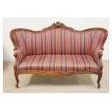 1137	FRUIT CARVED WALNUT VICTORIAN LOVE SEAT, SOME MOLDING LOSS ON THE FRONT SKIRT, 59 1/2 IN WIDE X