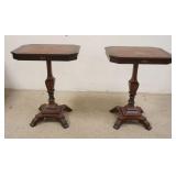 1138	PAIR OF DECORATED SIDE TABLES, 21 IN X 16 IN X 27 IN HIGH