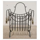 1139	IRON MAGAZINE RACK W/TASSEL DECORATION, 11 IN X 22 1/2 IN X 30 IN HIGH
