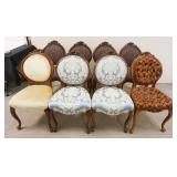 1140	SET OF 8 ROSE CARVED VICTORIAN STYLE CHAIRS, HAVE DIFFERENT UPHOLSTERY, MEDALLION BACKS