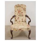1154	UPHOLSTERED CHAIR W/BENTWOOD ARMS, SOME STAINING ON THE SEAT, 25 IN WIDE X 42 IN HIGH