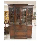 1157	MAHOGANY 2 PIECE BREAKFRONT SECRETARY, HAS 6 MISSING PULLS, 81 IN HIGH X 56 1/4 IN WIDE