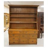 1163	LARGE COUNTRY 2 PIECE CUPBOARD W/9 DRAWERS & OPEN SHELF TOP, 66 1/2 IN WIDE X 88 1/4 IN HIGH X 