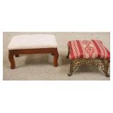 1166	2 SMALL STOOLS, ONE WOOD, ONE IRON, WIDEST IS 11 1/2 IN
