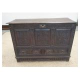 1171	HEAVILY CARVED ANTIQUE LIFT TOP CHEST, 51 IN X 20 1/4 IN X 37 1/2 IN HIGH