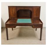 1175	ANTIQUE MAHOGANY DESK W/DOVETAILED TOP & TURNED LEG, UPPERMOST SURFACE IS SCRATCHED, 54 1/2 IN 
