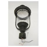 1202	POST LAMP W/FLUTED MILK GLASS TOP SHADE, CLEAR GLASS GLOBE, BRASS FINIAL, APPROXIMATELY 24 IN H