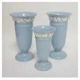 1203	3 WEDGWOOD EMBOSSED QUEENSWARE VASES, TALLEST IS 8 5/8 IN