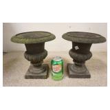 1210	PAIR OF MINIATURE CAST IRON GARDEN URNS, 9 5/8 IN HIGH X 9 IN TOP DIAMETER