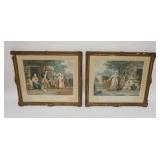 1211	PAIR OF FRENCH COLORED PRINTS IN MATCHING FRAMES, SOME LOSSES TO FRAMES, 18 IN X 15 1/2 IN INCL