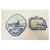 1223	2 DELFT WALL PLAQUES, LARGEST IS 15 1/2 IN X 12 3/4 IN & HAS RIM CHIPS