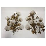 1237	PAIR OF 6 LIGHT FLORAL SCONCES W/FROSTED TULIP SHADES, 25 IN HIGH