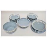 1242	17 PIECE WEDGWOOD EMBOSSED QUEENSWARE, 12-5 1/4 IN BOWLS, 3-6 IN BOWLS, 5 IN DEEP BOWL & SMALL 
