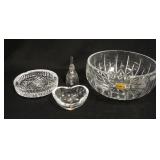 1248	4 PIECE CRYSTAL LOT, LARGE BOWL IS SIGNED BLOCK, SMALL HEART DISH IS ORREFORS, LARGEST IS 8 3/4