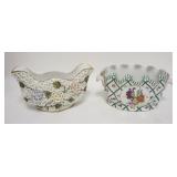 1249	2 OVAL CENTERPIECE BOWLS, ONE MARKED ROYAL EUROPE, OTHER HAS APPLIED FLOWERS, 11 1/2-12 IN