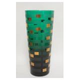 1252	ROSENTHAL EGIZIA GLASS VASE, HAS GOLD & FROSTED DECORATION ON GREEN GLASS, 11 3/4 IN HIGH