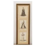 1258	TRIPTYCH FASHION PRINT, PROFESSIONALLY FRAMED, DOUBLE MATTED, 12 1/4 IN X 37 1/4 IN INCLUDING F