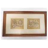 1263	2 HAND COLORED MAPS IN FRAME, MAPS ARE 5 IN X 4 IN, W/FRAME 18 5/8 IN X 10 1/8 IN