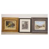 1264	3 PIECES FRAMED ARTWORK, OIL ON CANVAS SHORE SCENE BY C SADOWSKI, OIL ON BOARD STILL  LIFE K KA