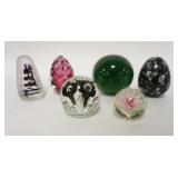 1270	6 PAPERWEIGHTS INTERNALLY DECORATED, SWIRL WEIGHT SIGNED OBG 1993