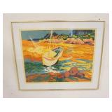 1278	GUY CHARON LIMITED EDITION PRINT, BOAT NEAR THE SHORE, #74 OF 260, DOUBLE MATTED, 32 1/4 IN X 2
