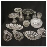 1286	ANTIQUE GLASS LOT INCLUDES ETCHED DAKOTA CAKESTAND, 19TH CENTURY BLOWN & ETCHED DECANTER, CUT G