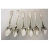 1290	6 COIN SILVER TEASPOONS, VARIOUS MAKERS, 5 ARE MONOGRAMMED, LONGEST IS 5 3/4 IN , 2.695 TOZ