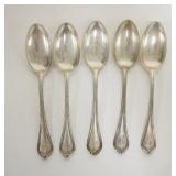 1311	SET OF 5 STERLING SILVER TEASPOONS, MONOGRAMMED, 5 5/8 IN LONG, 4.245 TOZ