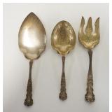 1315	3 STERLING SILVER SERVING PIECES, ALL SAME PATTERN, MONOGRAMMED, LONGEST IS 8 1/2 IN, 7.235 TOZ