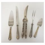 1318	5 SERVING PIECES W/STERLING SILVER HANDLES, LONGES IS 10 1/2 IN
