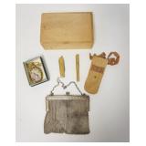 1322	LOT OF MISC ITEMS, MESH PURSE, NECKLACE W/MIRROR BACK, POCKET KNIFE, TIFFANY & CO FELT ENVELOPE