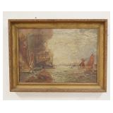 1324	OIL ON CANVAS OF SHIPS IN A HARBOR, 24 IN X 18 N INCLUDING FRAME