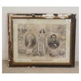 1325	PRINT OF WASHINGTON & LINCOLN *COLUMBIAS NOBLEST SONS* 1865, MAT HAS STAINING & SOME FOXING ON 
