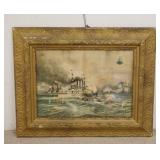 1328	LARGE PRINT *BOMBARDMENT & SINKING OF THE MERRIMAC*, PUBLISHED 1898, HAS SOME STAINING & FOXING