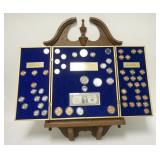 1333	PARTIAL COIN SET IN HANGING CABINET, THE HISTORICAL UNITED STATES COIN COLLECTION, CABINET IS A