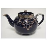 1020	ENGLISH SILVER OVERLAY TEAPOT, MAKERS MARK NOT LEGIBLE, W/INFUSER, 6 3/4 IN HIGH