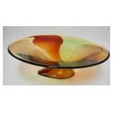 1022	MASSIVE MODERN GLASS BOWL, MULTICOLOR DECORATION, HAS SOME BASE ROUGHNESS, 24 1/2 IN X 20 1/4 I
