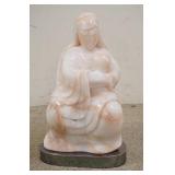 1026	ROSE MARBLE SCULPTURE OF MOTHER & CHILD ON A ROTATING METAL BASE, 19 1/2 IN HIGH