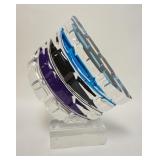 1030	MODERN LUCITE SCULPTURE W/AQUA & PURPLE ACCENTS, UNSIGNED, APPROXIMATELY 13 IN WIDE X 16 1/2 IN