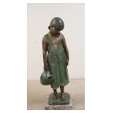 1033	VINCENZO AURISICCHIO FLOOR STANDING BRONZE, YOUNG GIRL CARRYING A JUG ON A MARBLE BASE, SIGNED,