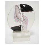 1040	MODERN SCULPTURE SPLIT SPHERE, INTERNAL COLORED DECORATION, CHIP ON EDGE OF THE BASE, GLUE RESI