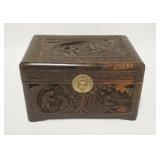 1045	DEEPLY CARVED ASIAN WOODEN BOX, 11 3/4 IN X 8 3/4 IN X 6 3/4 IN HIGH